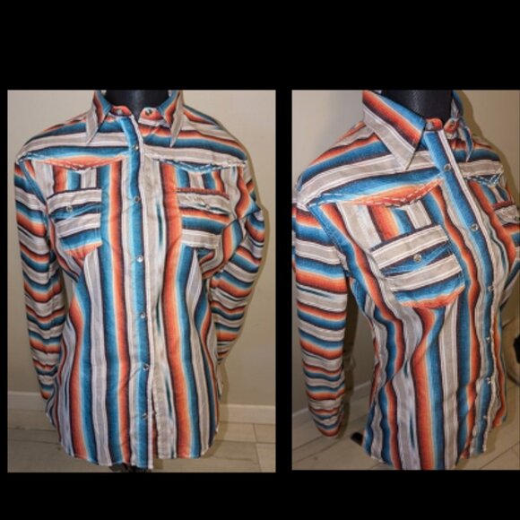 Cowgirl Hardware Long Sleeve Snap Shirt Serape Sunset Womens Size M - Picture 1 of 5